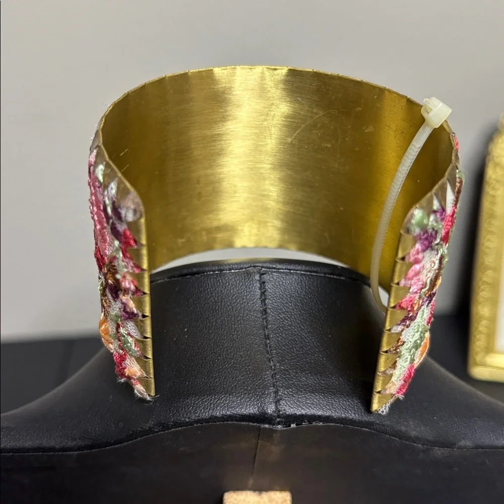 Cottage Floral Embroidered Boho Statement Cuff Bracelet - Picture 3 of 5